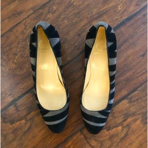 Women’s Christian Louboutin 2” heels Black and gray suede 7 1/2 M